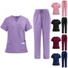 Набор медицинских скрабов, костюм из 2 предметов, функциональные скрабы для медсестер, врачей, топ с v-образным вырезом, брюки для бега, комплект униформы для больничного персонала с 9 карманами