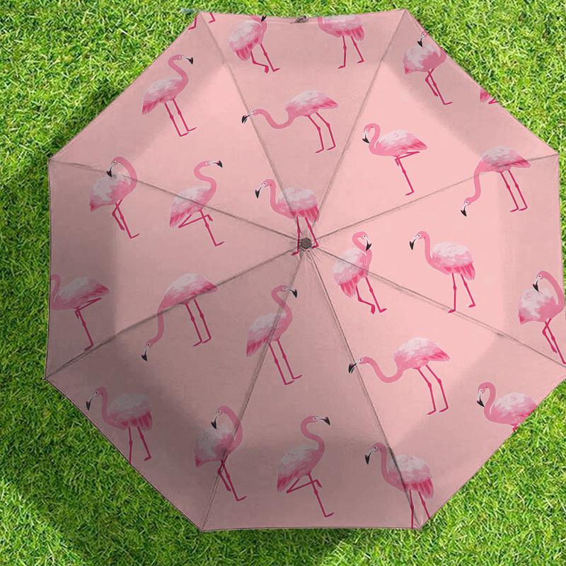 1 шт. Зонт-трость с автоматическим открытием и закрытием, дизайн с узором "Розовый фламинго", высококачественный дорожный зонт, c1128041