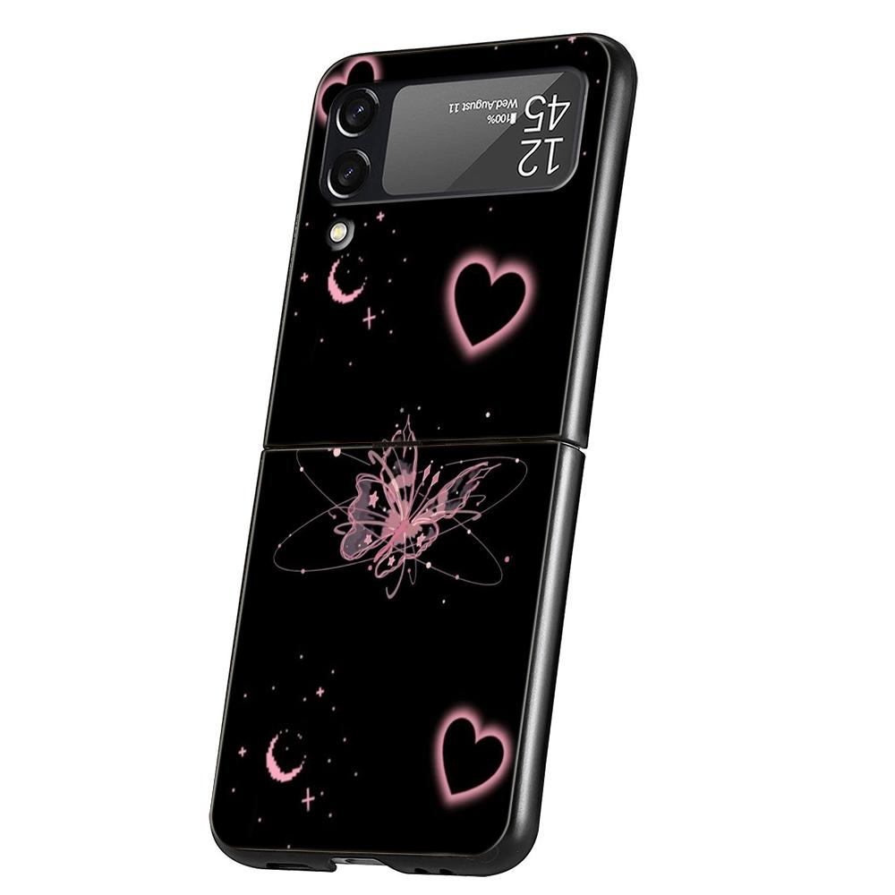 Роскошный Чехол Для Телефона Для Samsung Galaxy Z Flip 3 4 5 6 Жесткий Складной ПК Для Samsung Z Flip3 Flip4 Flip5 Чехол Бабочка Любовь Черный