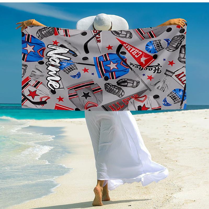 Custom Name Ultra-Soft Beach Towel with ice hockey Theme,Ideal for Pool - Camping, Diving - Perfect Travel Essential, Vibrant Beach Towel.