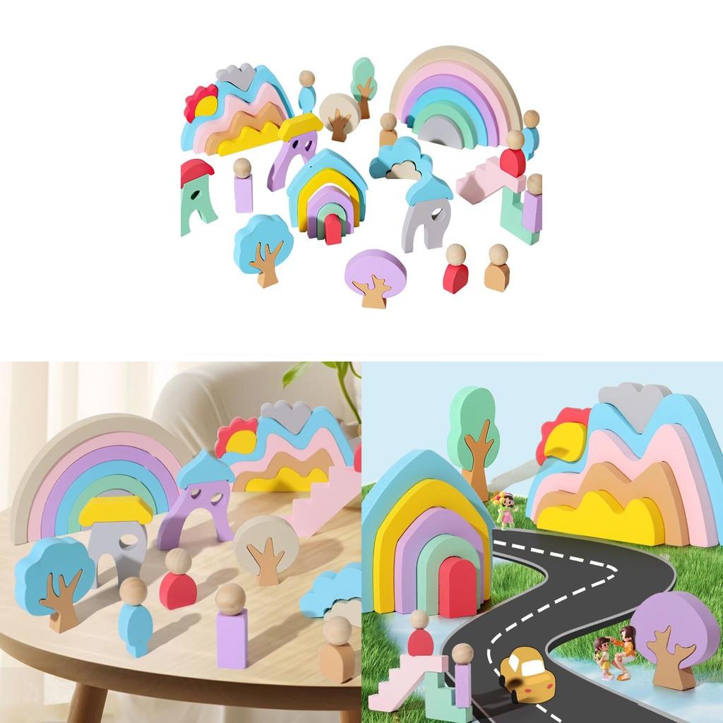 Ранние деревянные обучающие кубики радужных цветов, развивающие когнитивные навыки и творческие способности детей