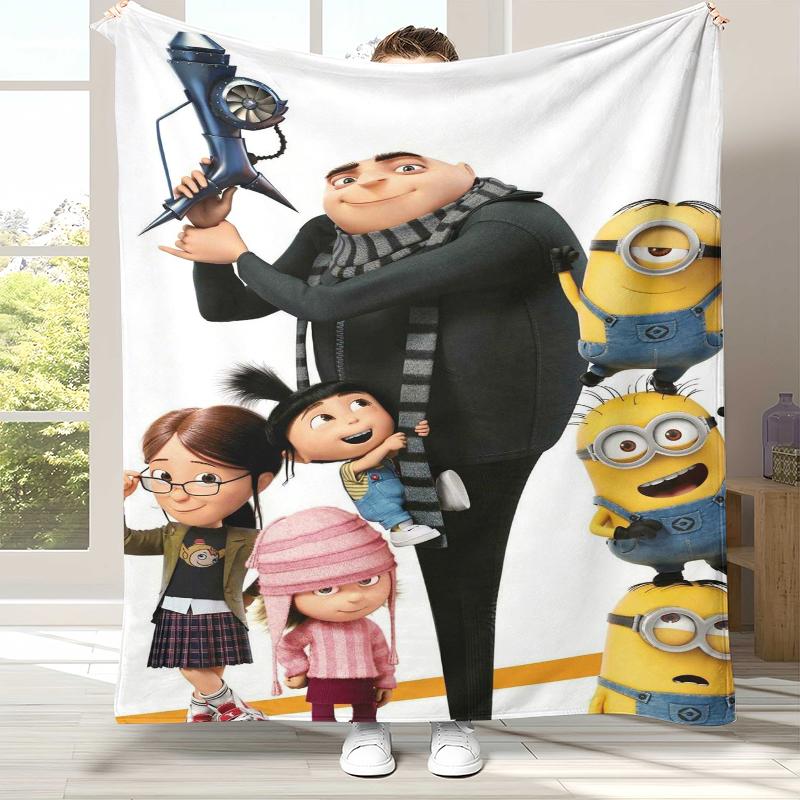 Cute Minions cartoon Flannel Blanket,Ultra Soft Warm Plush Throw for Home Bedroom Bed Sofa Cover Camping Picnic gift kids