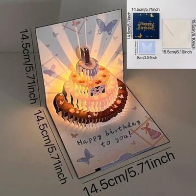 3D Музыкальная Открытка на День Рождения Креативная Всплывающая Торт Музыкальная Световая Поздравительная Открытка Подарок на Вечеринку по Случаю Дня Рождения Открытка для Сообщения Конверт для Всех