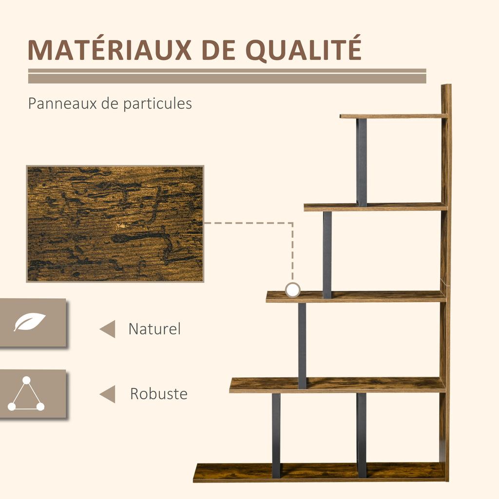 Bookcase Shelf Room Divider Industrial Style Staircase Design 5 Shelves 102 x 30 x 160 cm Rustic Brown