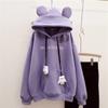 Autumn Winter Girls Hoodies Cute Bear Ears Printing Letter Long Sleeve Sweatshirt Children Fleece Thick Pullover Tops