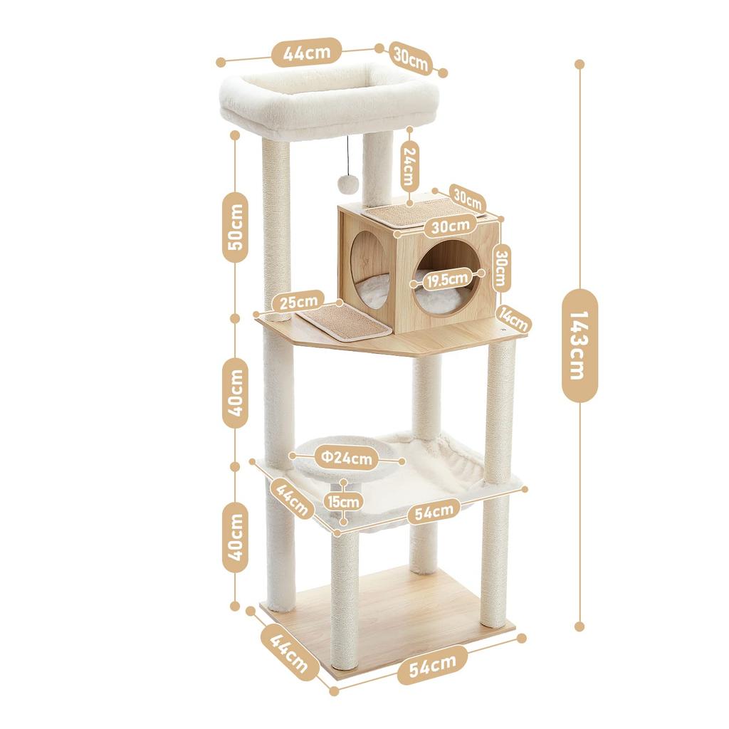 PETEPELA Cat Wooden Cat Scratch Wood Large Space Natural Hemp Observation Cat Cat Relieve Lack of Multiple Cats Pink Beige 143cm Tower, Tower,
