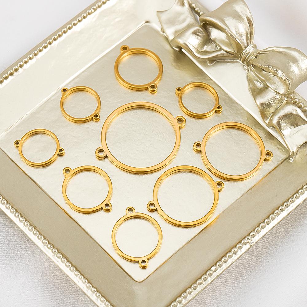 10Pcs 20Pcs Stainless Steel Hollow Double Hole Circle Charms Pendant Bracelet Cabochon Tray Bezel Blank Settings Jewelry Making
