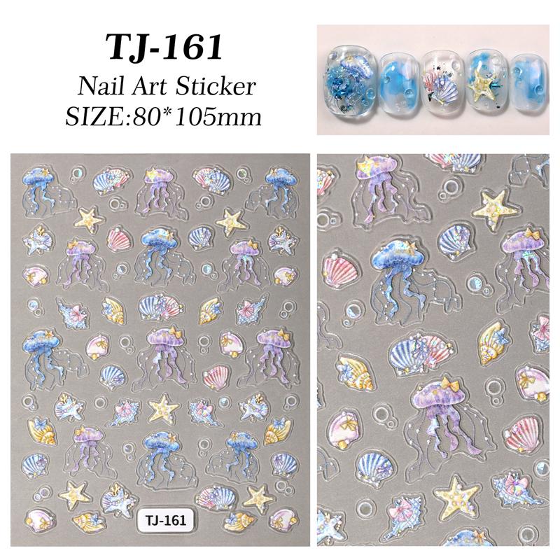 1 лист наклейки для ногтей в океанском стиле, летние морские звезды, медузы, ракушки, наклейка для ногтей, тисненая декорация, принадлежности для нейл-арта, салон маникюра