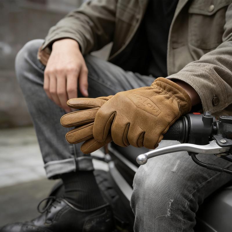 Vintage Frosted Cowhide Leather Motorcycle Gloves for Men Women Driving Accessories Warm Work Glove Dirtbike MX Motocross Items