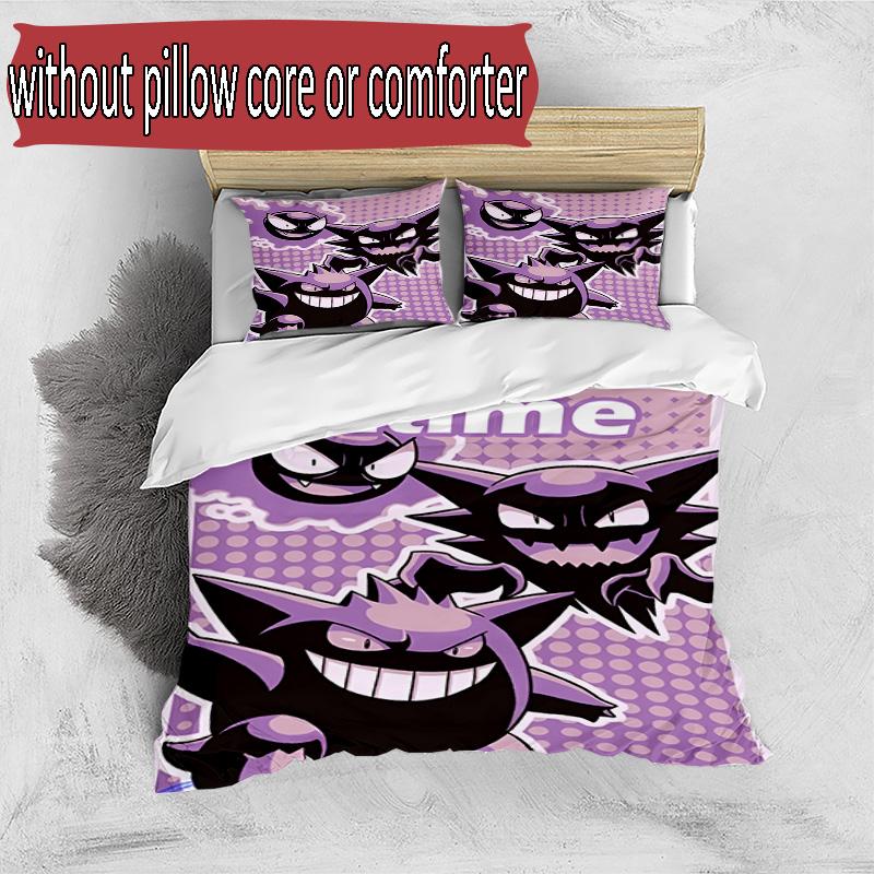 3pcs Duvet Cover Set (1*Duvet Cover + 2*Pillowcase, Without Core), Custom Name Gengar Pattern Bedding Set, Home Bedroom Decor Gift