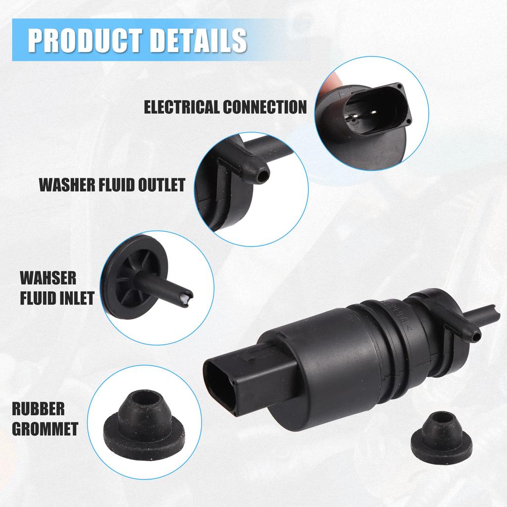 ACROPIX Windshield Washer Motor Pump with Grommets for BMW X3 Black 1 Piece