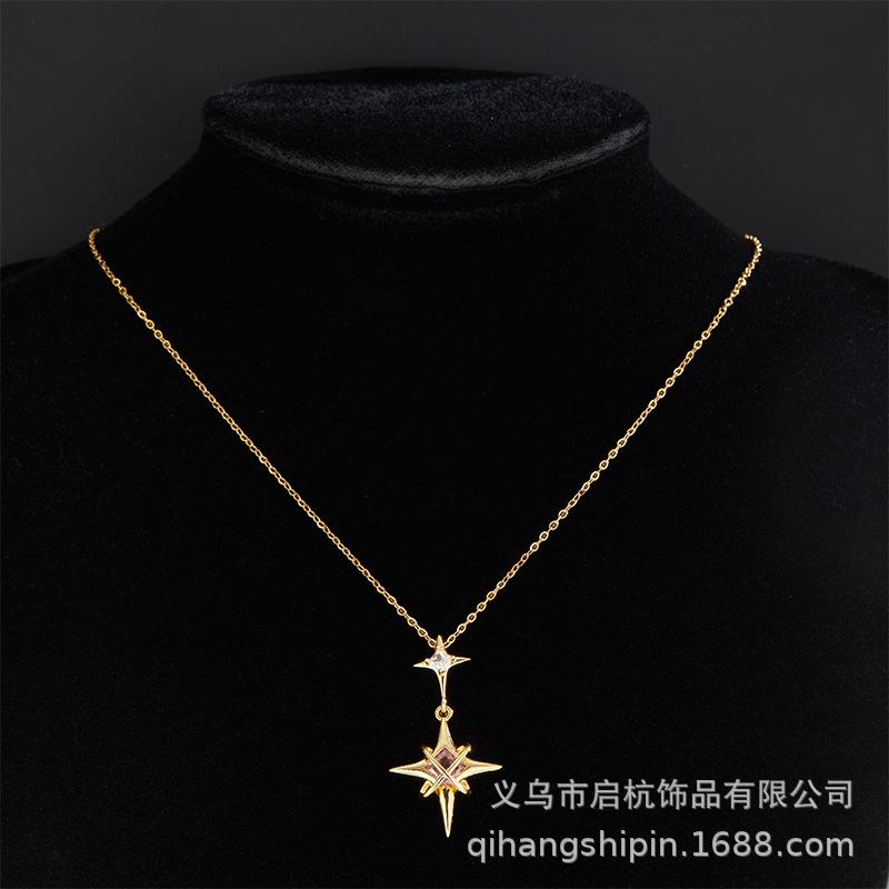 Ожерелье Wind Octagram для женщин, модный тренд, темперамент, индивидуальность, универсальная подвеска из циркония, цепочка на ключицу