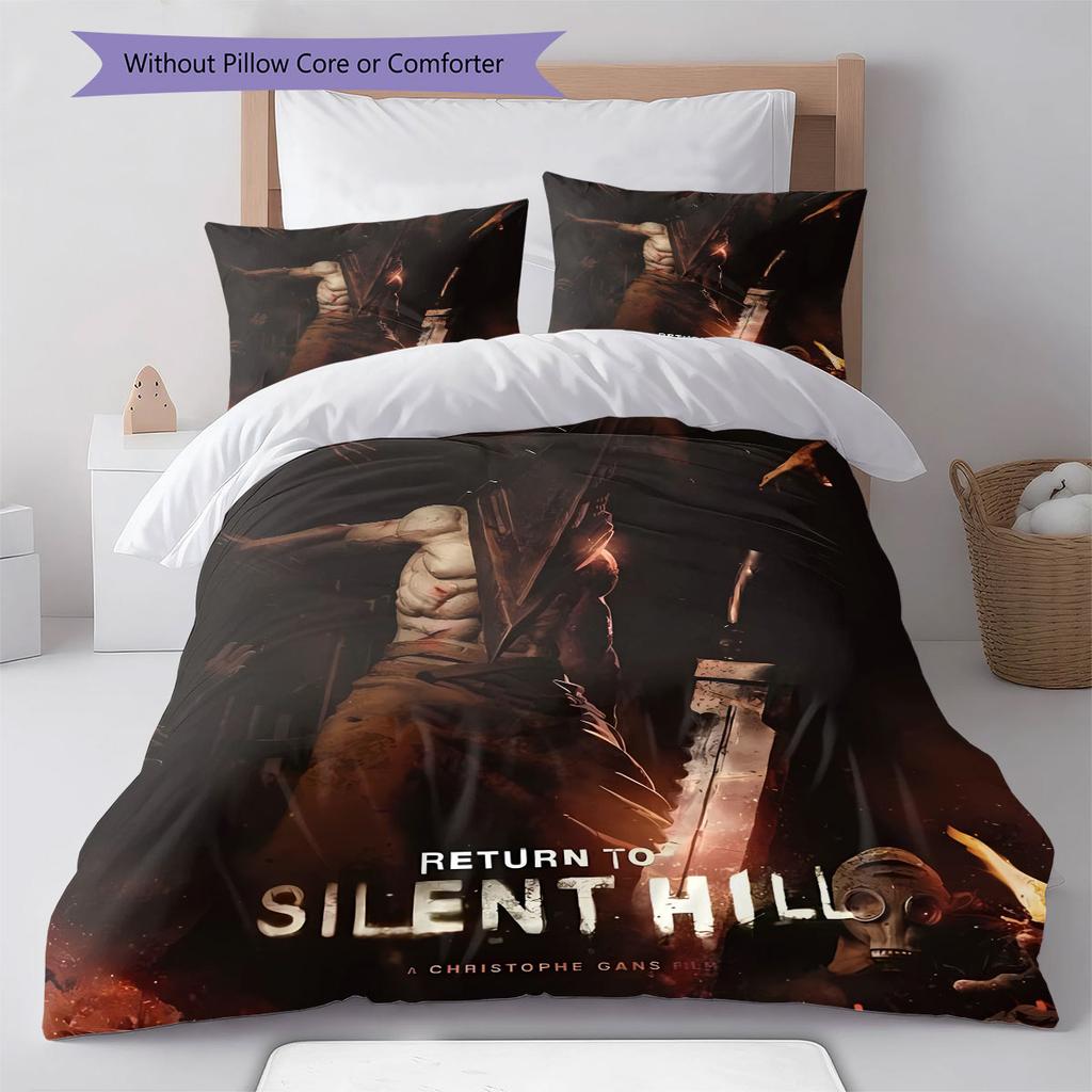 Комплект постельного белья с узором Silent Hill, одеяло, пододеяльник, наволочка, домашний декор, подарок на день рождения (1 пододеяльник + 2 наволочки, без наполнителя)