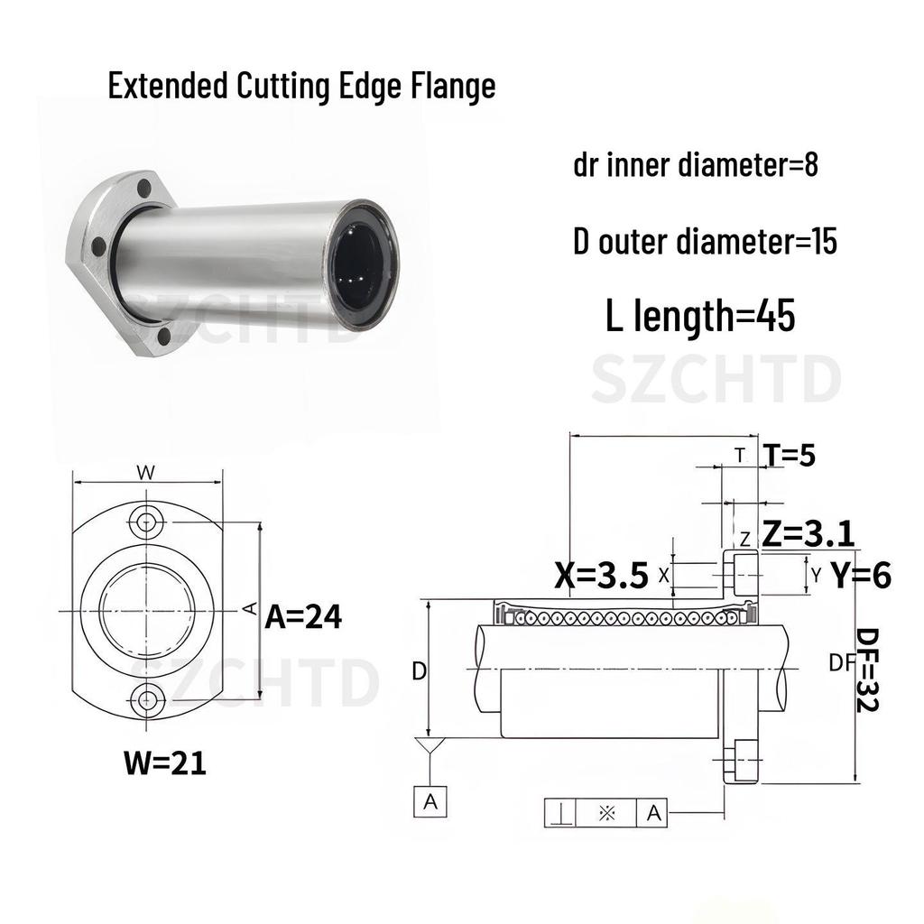 LM8UU Series 8mm ID Linear Bearing, LMK8UU Flange, Wear-Resistant, Smooth.
