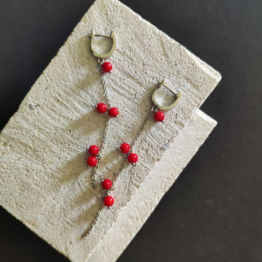 Серебряные серьги с кораллом (2147121)