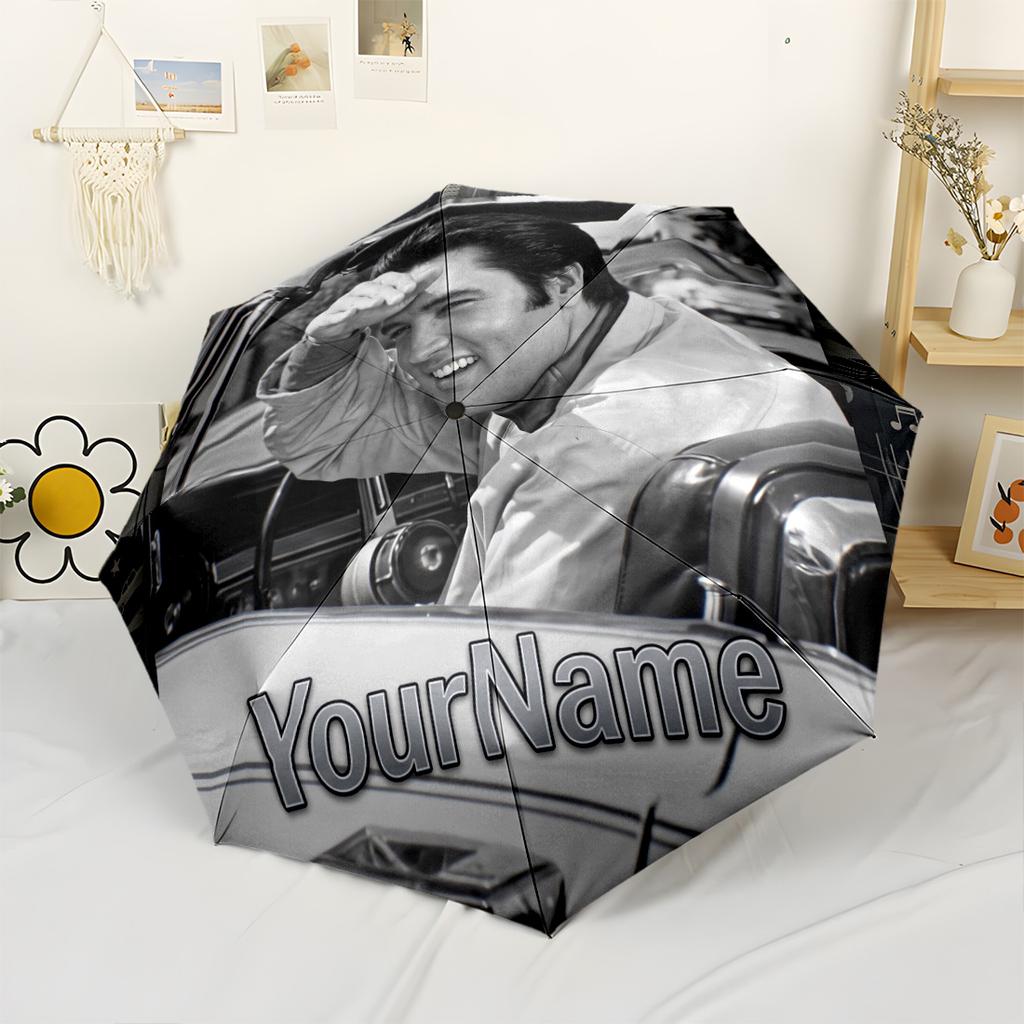 Elvis Customize Your Name Umbrella Automatic Umbrella Folding Umbrella with 8 Ribs Foldable Design Travel Essential Elegant