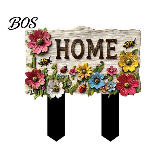Yard Welcome Sign Floral Garden with Stake, Farmhouse Sign, Colorful Flowers Stake Art Rustic for Home Pathway Planter Decor Flower Pot