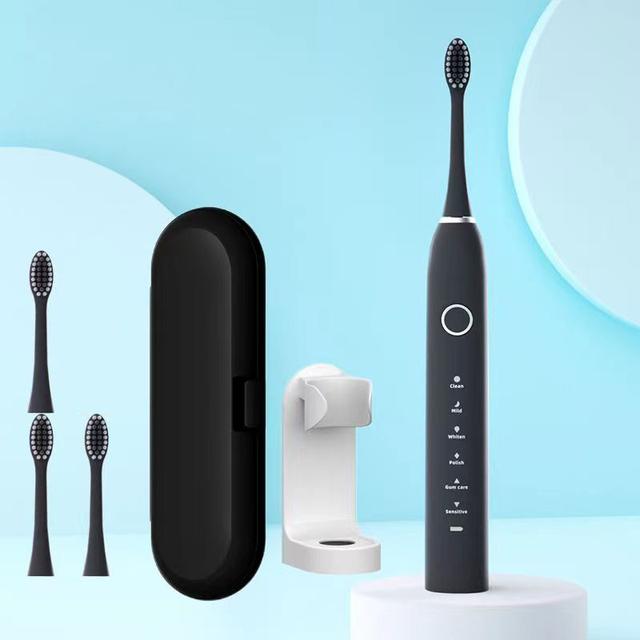 Ultrasonic Electric Toothbrush Sonic Rechargeable for Adults 6 Speed Smart Timer with 4/6/8 Replace Brush Head Travel Box Holder