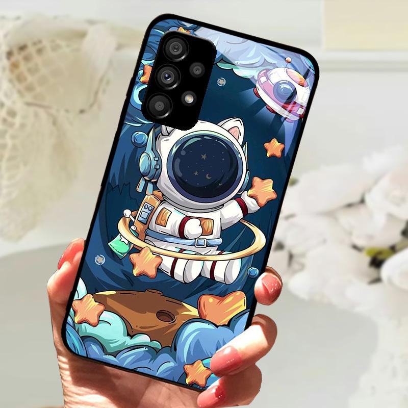 Стеклянный Чехол Для Samsung A13 A23 4G 5G Мультяшный Закаленный Стеклянный Чехол Для Телефона Для Galaxy A33 A53 A73 5G Жесткий ПК Стеклянный Защитный Чехол