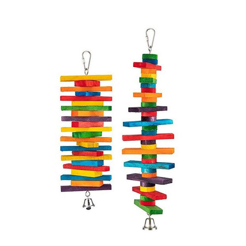 2Pcs Parrot Bite Colorful Block String Hanging Playground Chewing Pendant Bird Bite String for Cockatiels Parakeets Small Birds