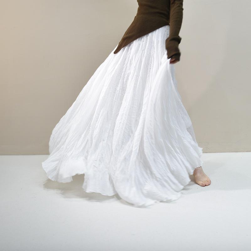 Женские льняные макси-юбки Летние Бохо Однотонные Пляжные Эластичные С высокой талией Плиссированные А-силуэта Легкие Расклешенные Длинные Макси-юбки Эластичная талия Длинная юбка для женщин