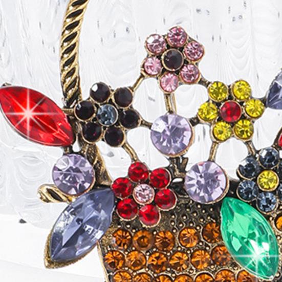Flower Basket Brooch Hollow Out Colorful Rhinestone Flower Leaf Retro Suit Coat Collar Hat Scarf Clothes Pin Prom Party Garment Jewelry