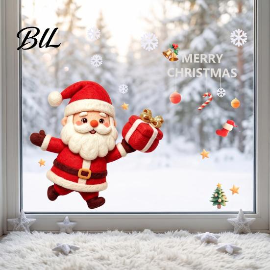 Indoor Outdoor Window Decor Christmas Santa Claus Static Glass Sticker, Removable PVC Decal, Waterproof Festive Home Ornaments Wall Art for Doors And