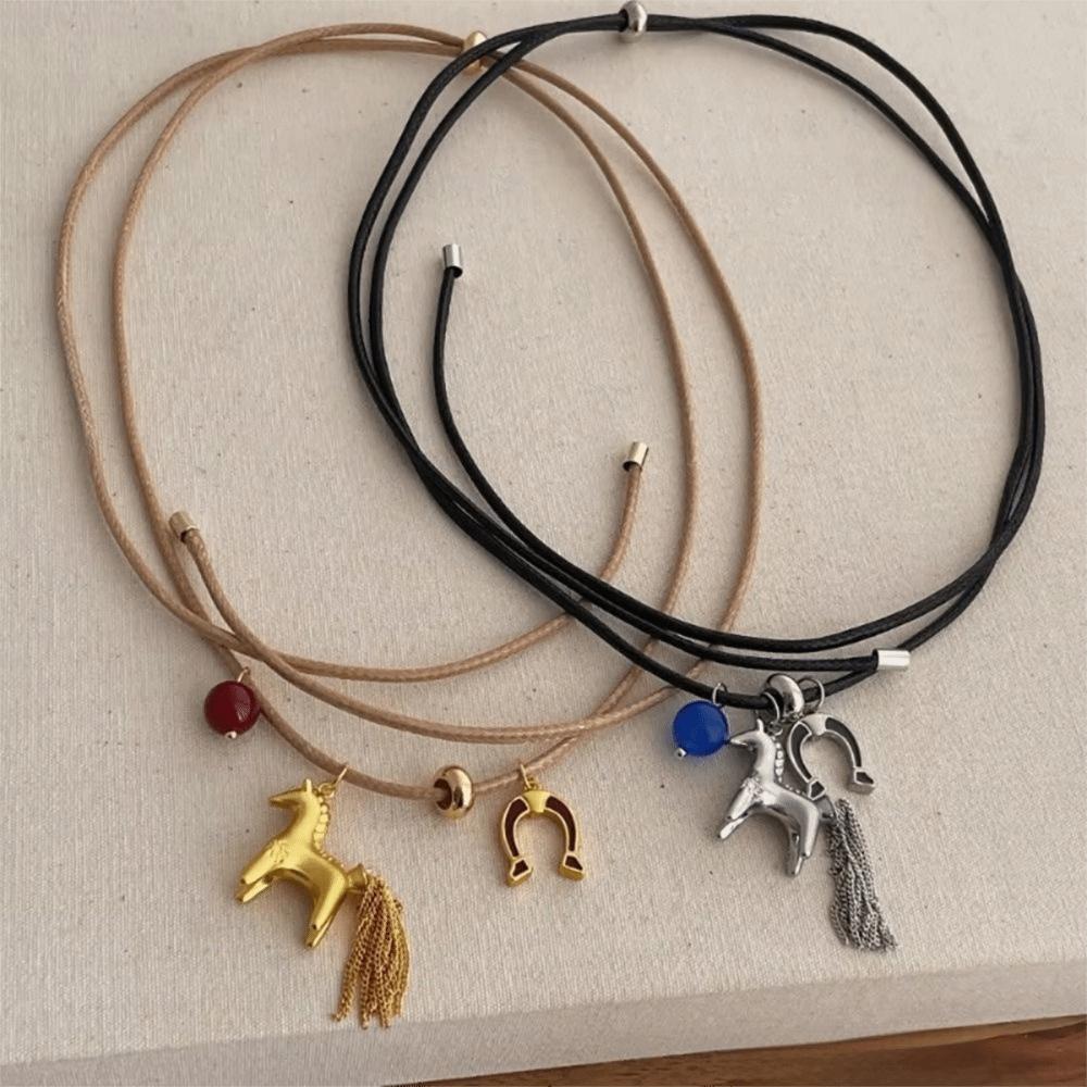 Pony-shaped Tassel Beads Necklaces Multi Tassel Cartoon Horse Necklaces Female Accessories