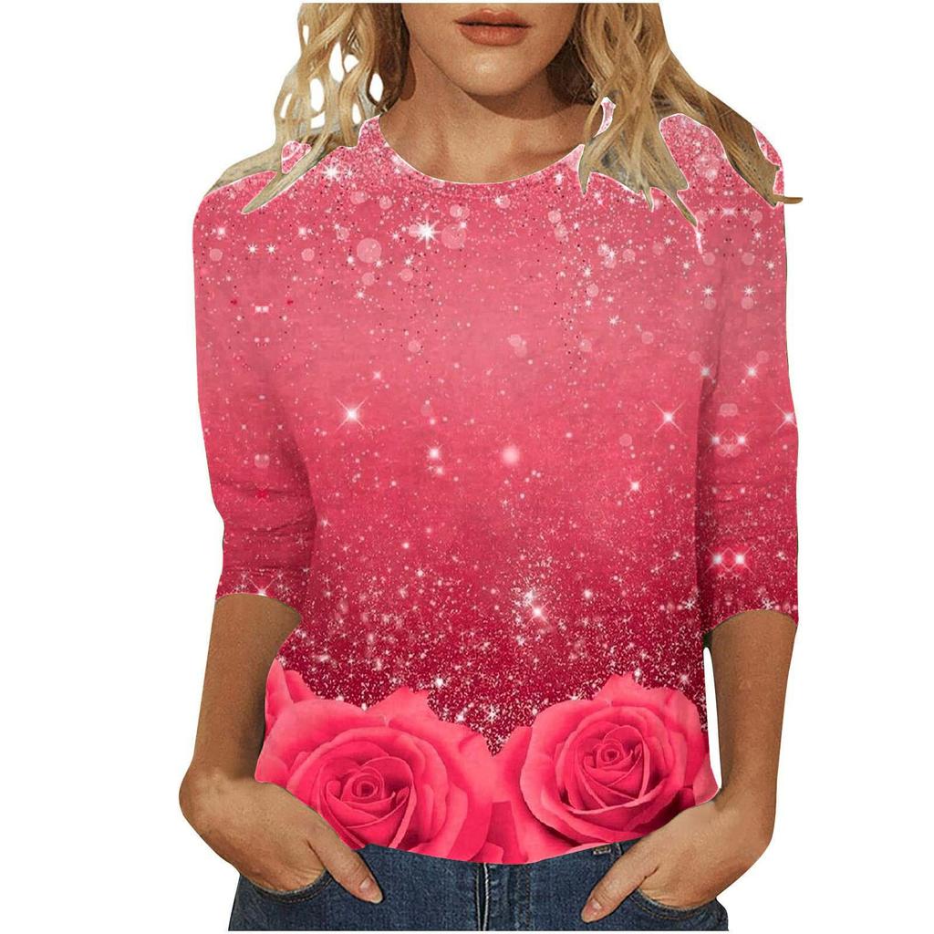 Круглый вырез 3D Love Printed Top Модные повседневные длинные рукава женские футболки