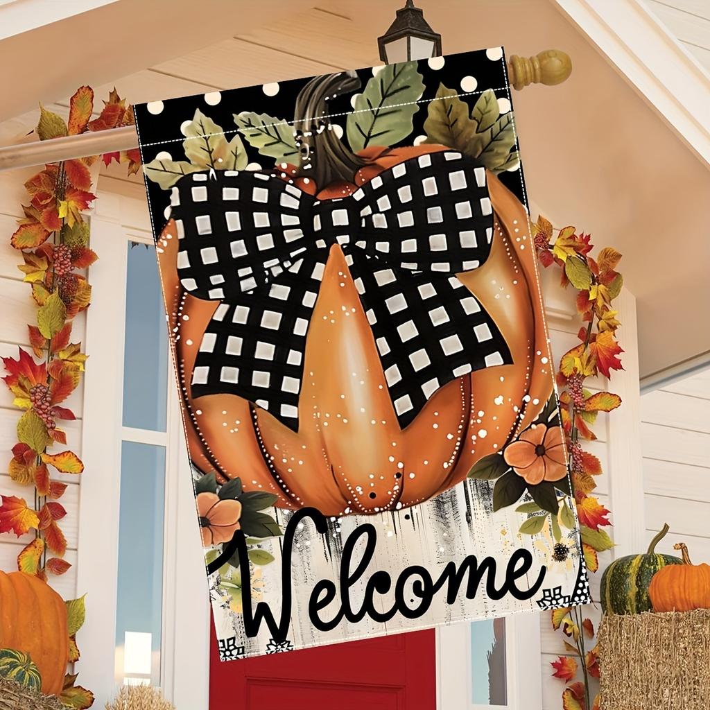 1pc Polyester Pumpkin Welcome Garden Flag - Double-Sided Seasonal Harvest Festival Decor for Outdoor, Lawn, Patio - No Electricity Needed Autumn House