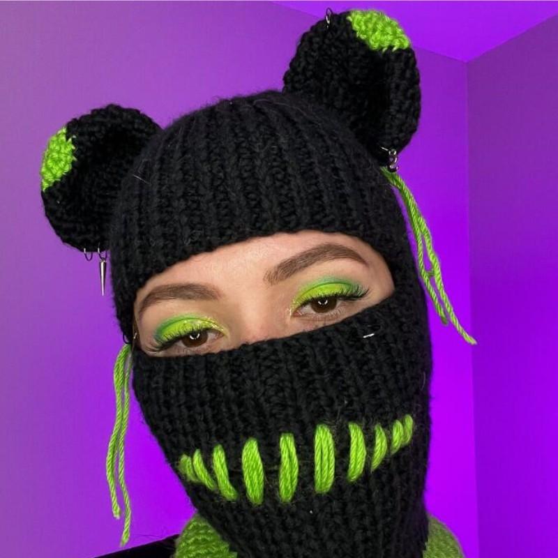 Handmade Knitted Cat Ear Pullover Hat Autumn and Winter Striped Cute Woolen Hat