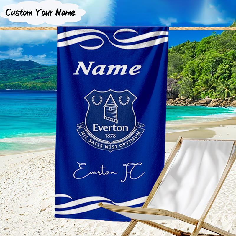 1PC Custom Name Beach Towel Everton Football Crest Beach Towel, Suitable for Camping, Travel, Beach Accessories, Super Absorbent, Family Gift