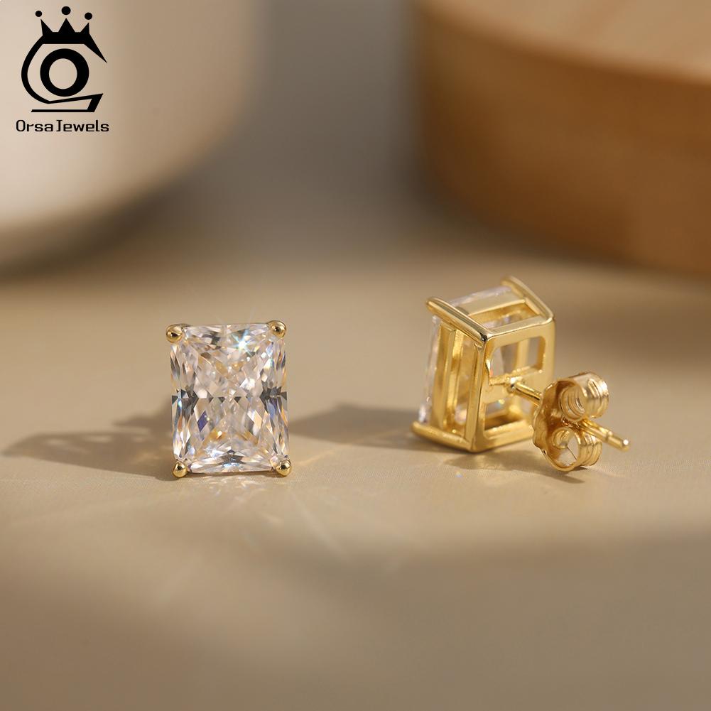 ORSA JEWELS Серьги-гвоздики из стерлингового серебра 925 пробы с муассанитом D цвета, сияющая огранка, изысканные серьги для женщин, блестящие серьги, ювелирные изделия SMOE06