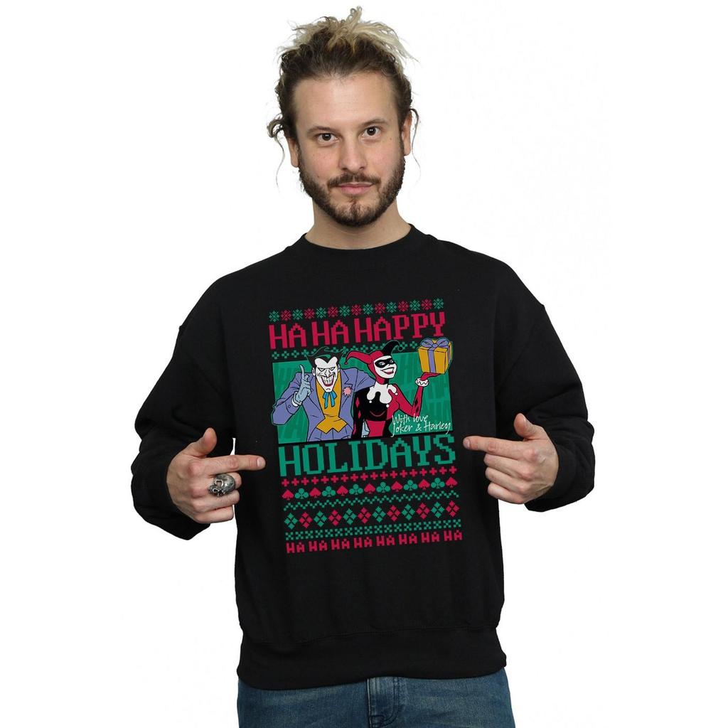DC Comics Mens Joker And Harley Quinn Ha Ha Happy Holidays Sweatshirt