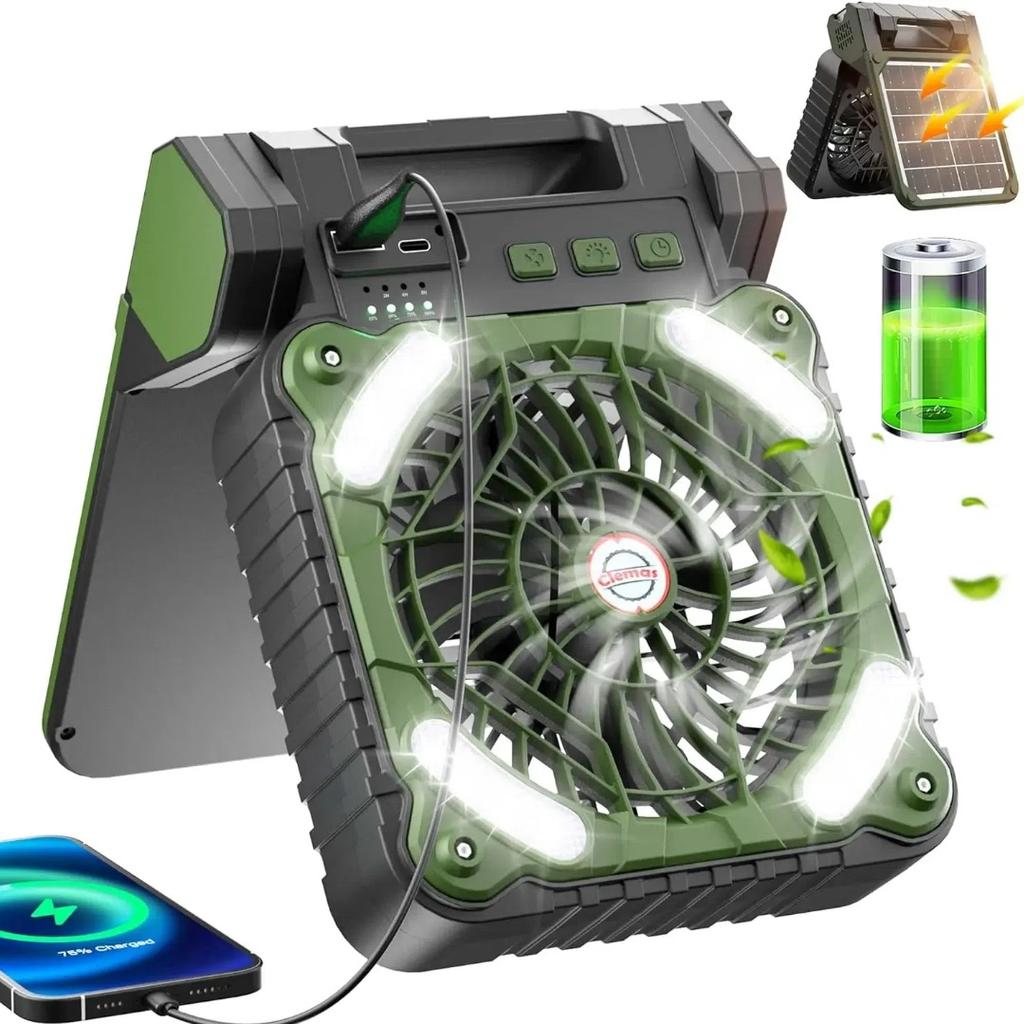 Portable Solar Fans with LED Lantern Rechargeable Powered Camping Folding Fan USB