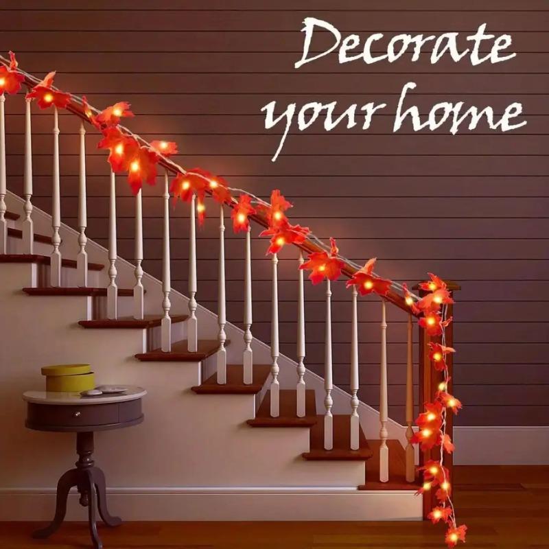 LED Maple Leaf Light String Artificial Maple Leaf Vines Hanging Rattan Fall Garland for Thanksgiving Home Party DIY