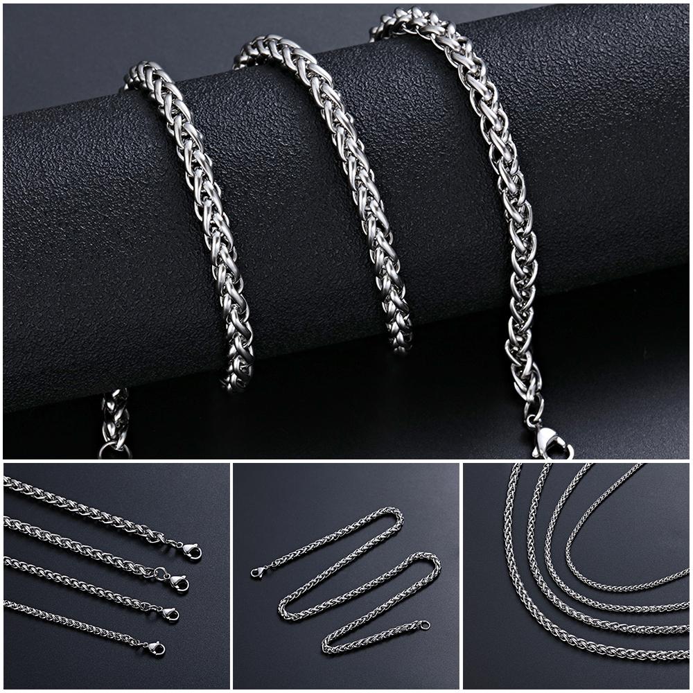 Choker Silver Color Cool Braided Wheat Chain Metal Collar Stainless Steel Necklace Heavy Link