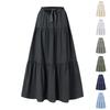 Women's Ruffled Spring Casual Long Skirt Plain Color Skirt Retro Pleated Skirt