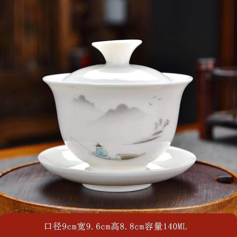 Винтажная расписанная вручную керамическая чайная чашка гайвань в китайском стиле, чайный сервиз кунг-фу, чаша чаванмуши с крышкой, гайвань в городе Цзиндэ