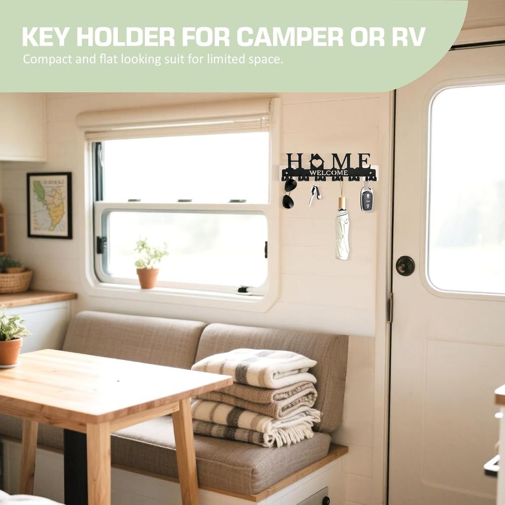 Настенный держатель для ключей, Металлический крючок для ключей на клейкой основе с 6 двойными крючками, 2 способа крепления, Черный