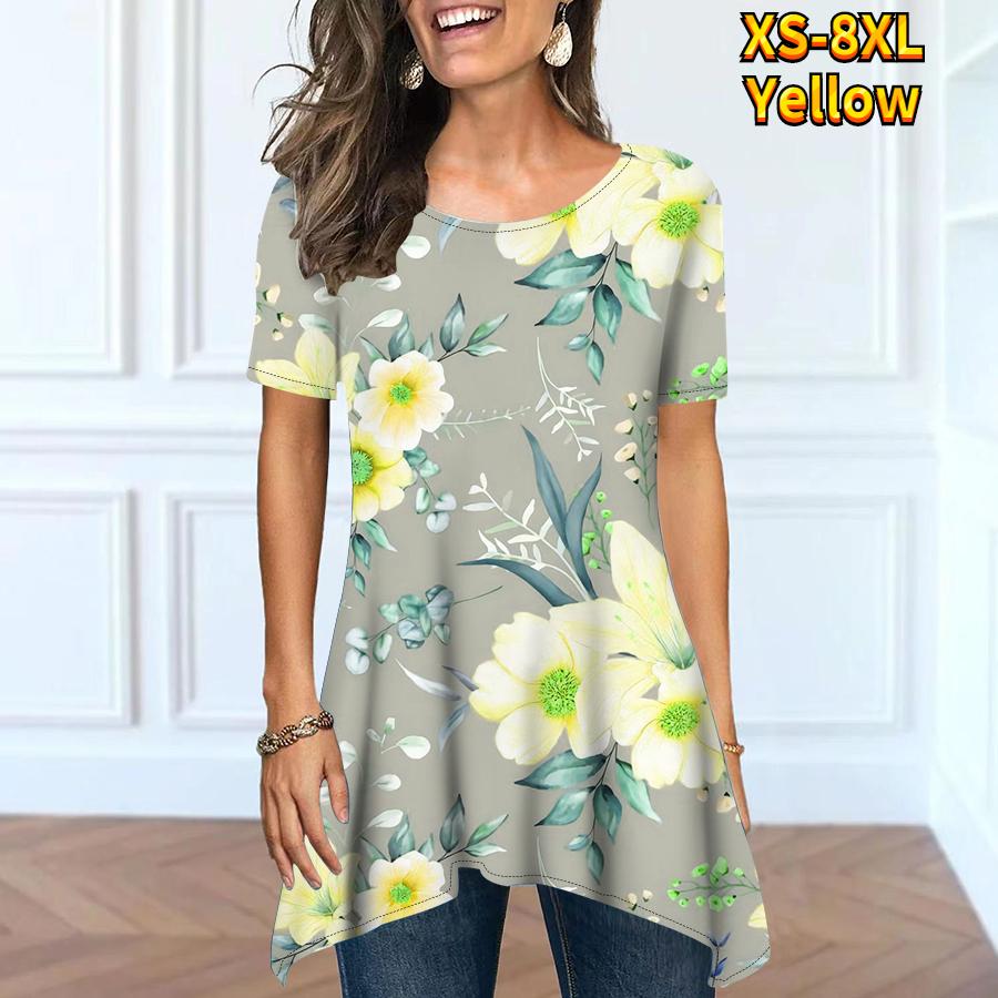 Летняя женская модная и удобная уличная одежда. Базовая повседневная одежда с короткими рукавами и круглым вырезом под открытым свободным топом XS-8XL.