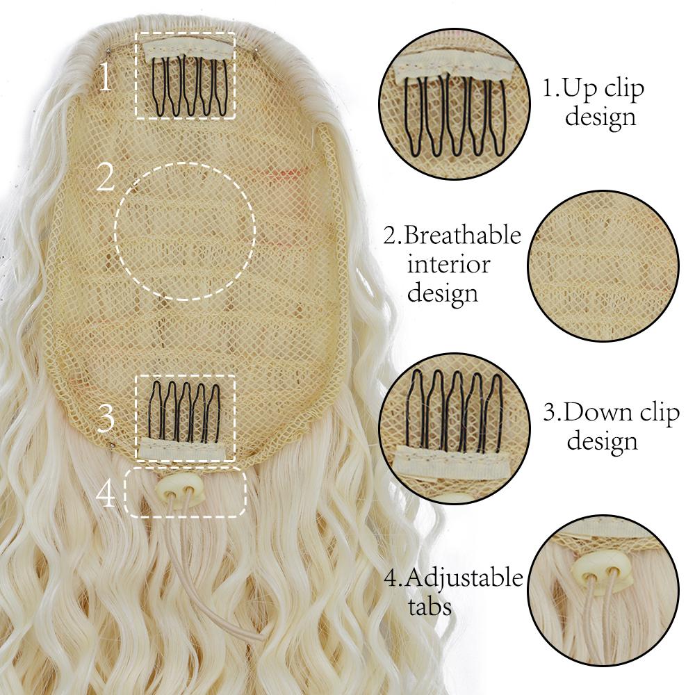 XINRAN Long Curly Clip In Ponytail Hair Extensions Natural Synthetic Blonde Drawstring Pony Tail Hairpieces for Afro Women