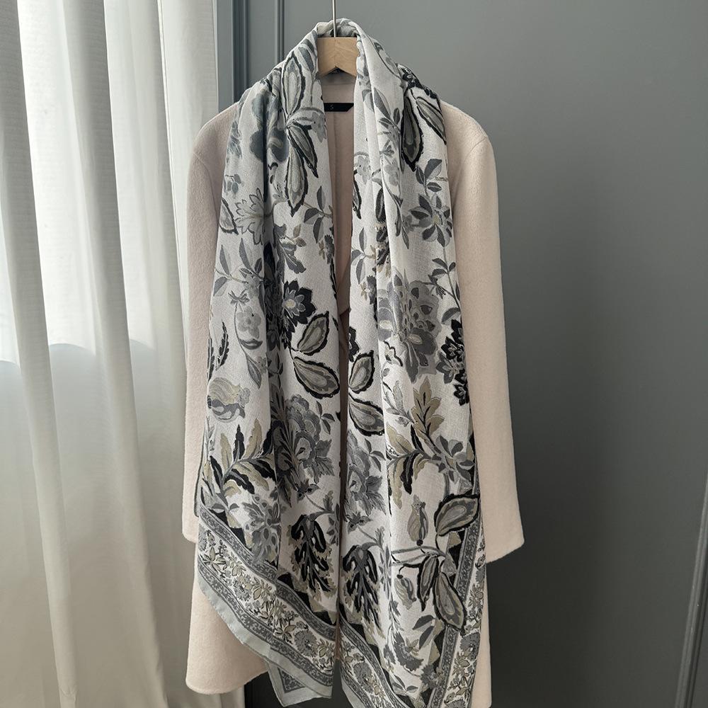 Хлопково-льняной шарф для женщин 180x90см Дышащий и мягкий Теплая осенне-зимняя шаль