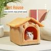 House Cat & Small Dog Winter Teddy House with Detachable, Washable Pet Mat - Warm Four Seasons Enclosed Bed