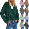 Women's Casual Color Blocked V Neck Long Sleeved Sweatshirt Pullover Casual Top