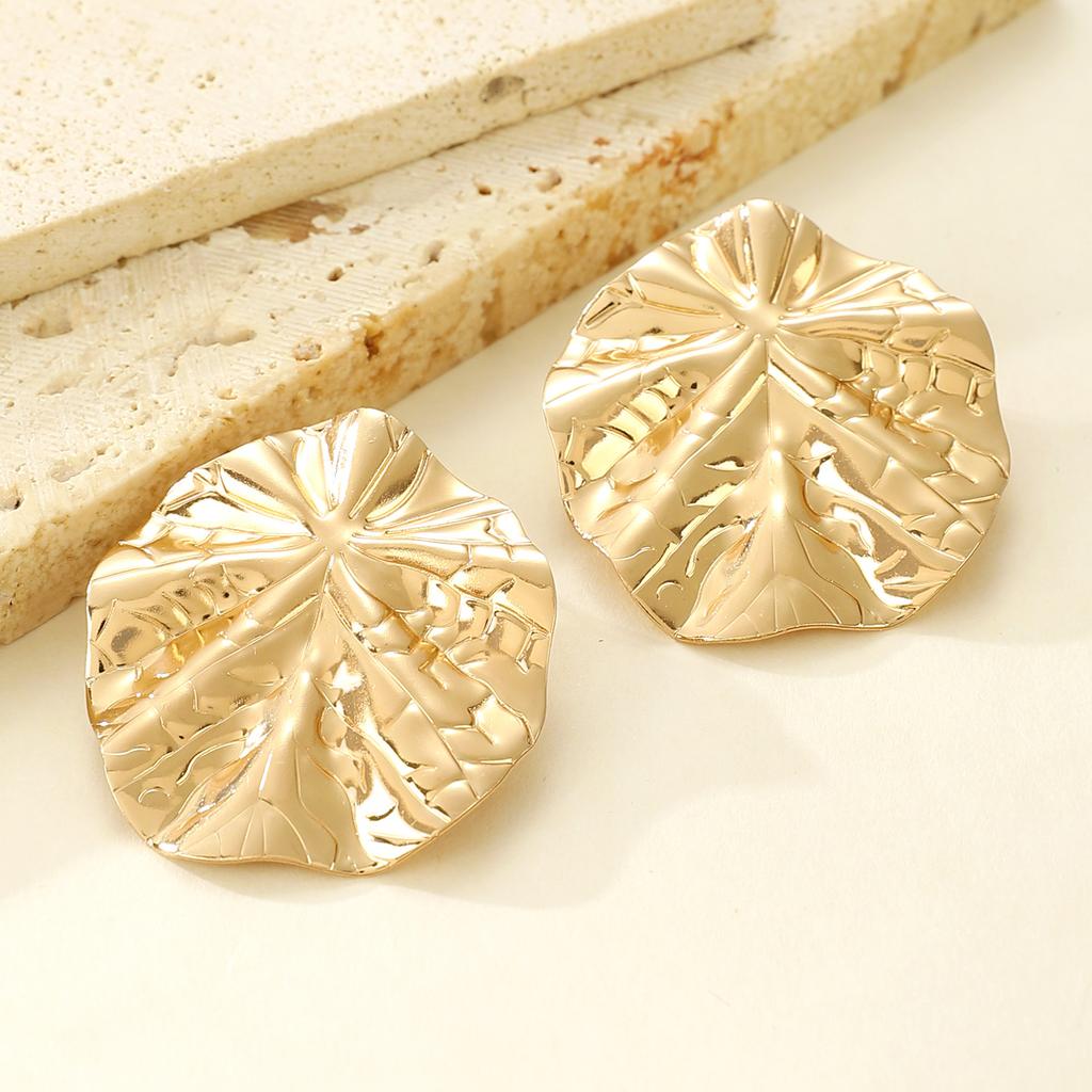 Изящные сплавные 3D серьги-пусеты в виде круглых больших листьев лотоса для женщин, уникальные, в панк-стиле, для повседневной моды и вечеринок, с цирконом