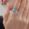 Unisex Ring Faux Turquoise Wide Retro Ethnic Style Curved Handmade Polished Alloy Party Daily Wear Adult Finger Jewelry