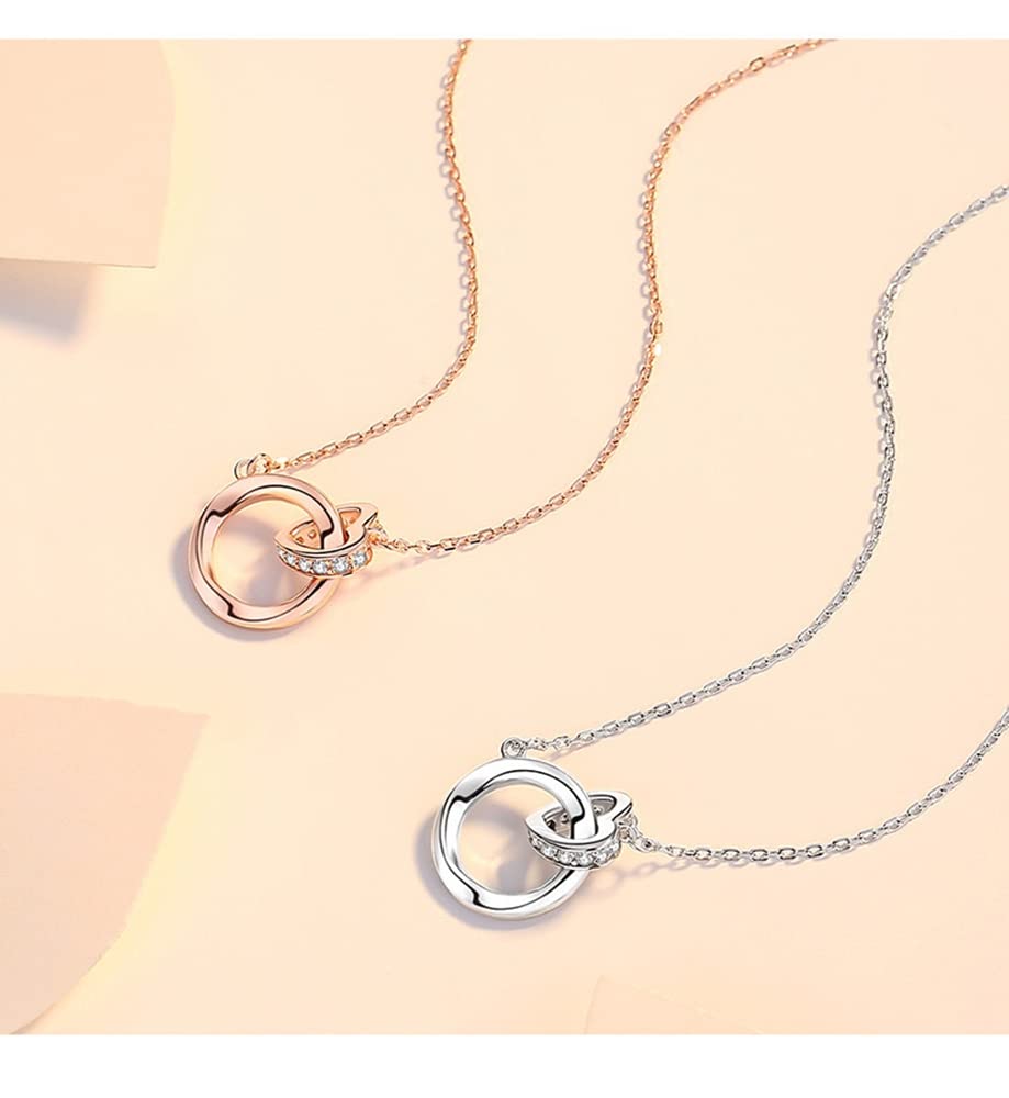 Amazon Эксклюзивное брендовое ожерелье Популярное ожерелье Mevius Двойное кольцо Парное ожерелье Простой стильный кулон с двойным кольцом Рождественский подарок на день рождения 925