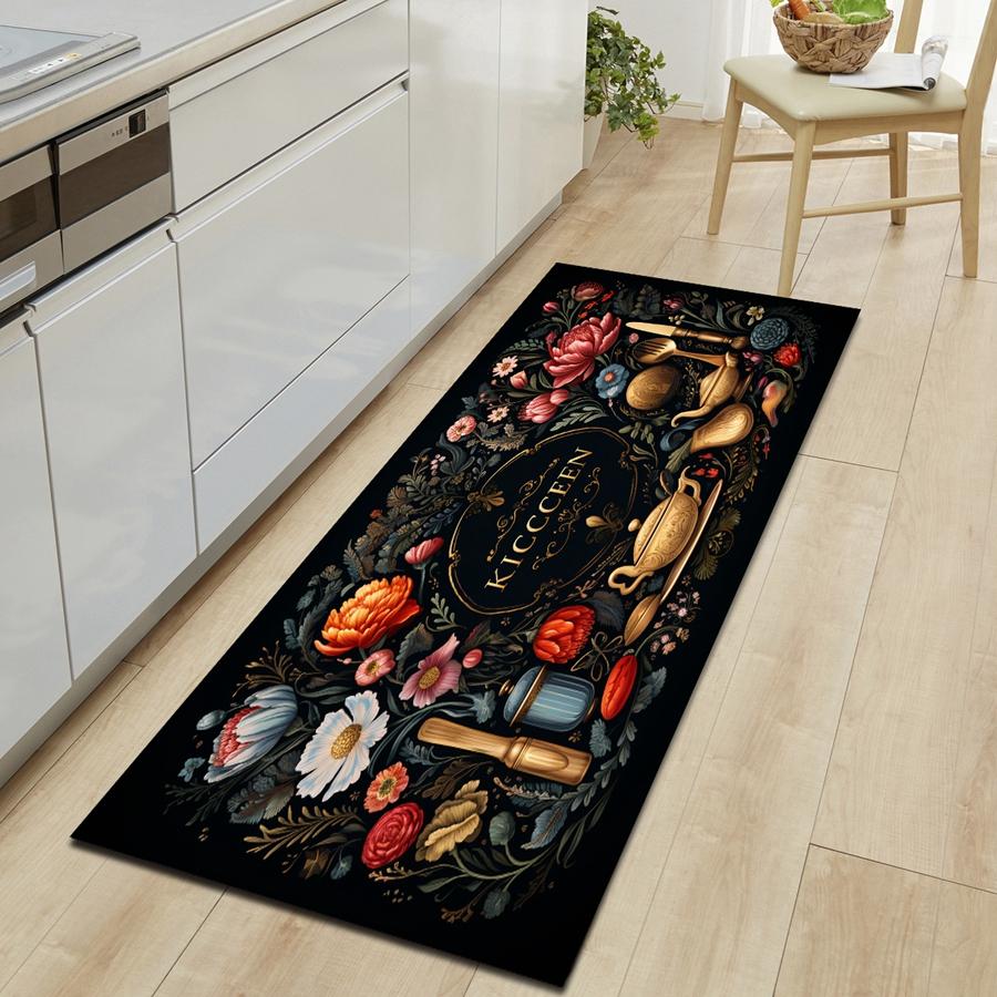 1 шт. роскошная посуда с цветочным узором, кухонный коврик, мягкий утолщенный кухонный коврик, водонепроницаемый нескользящий маслостойкий напольный коврик, коврик для бегунов