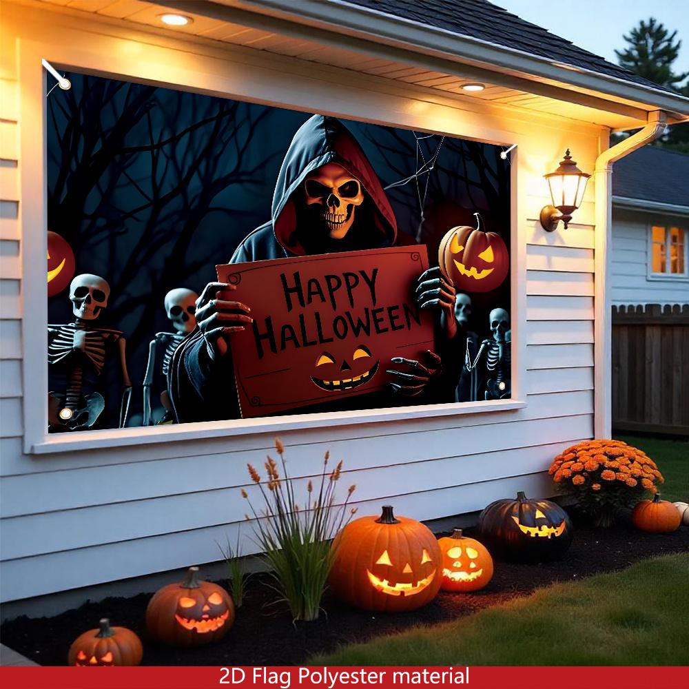 2D flat curtain banner, 1 piece, 2D flat design, Halloween happy banner, suitable for outdoor hanging at Halloween parties